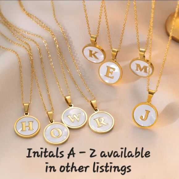 SHELL INITIAL PENDANT NECKLACE stainless steel gold plated Q R S or T - Picture 13 of 13
